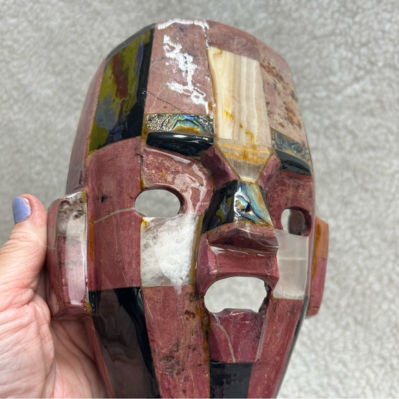 Aztec Mayan Mosaic muave black abalone burial death mask decor on stand 8.5" - Picture 14 of 15